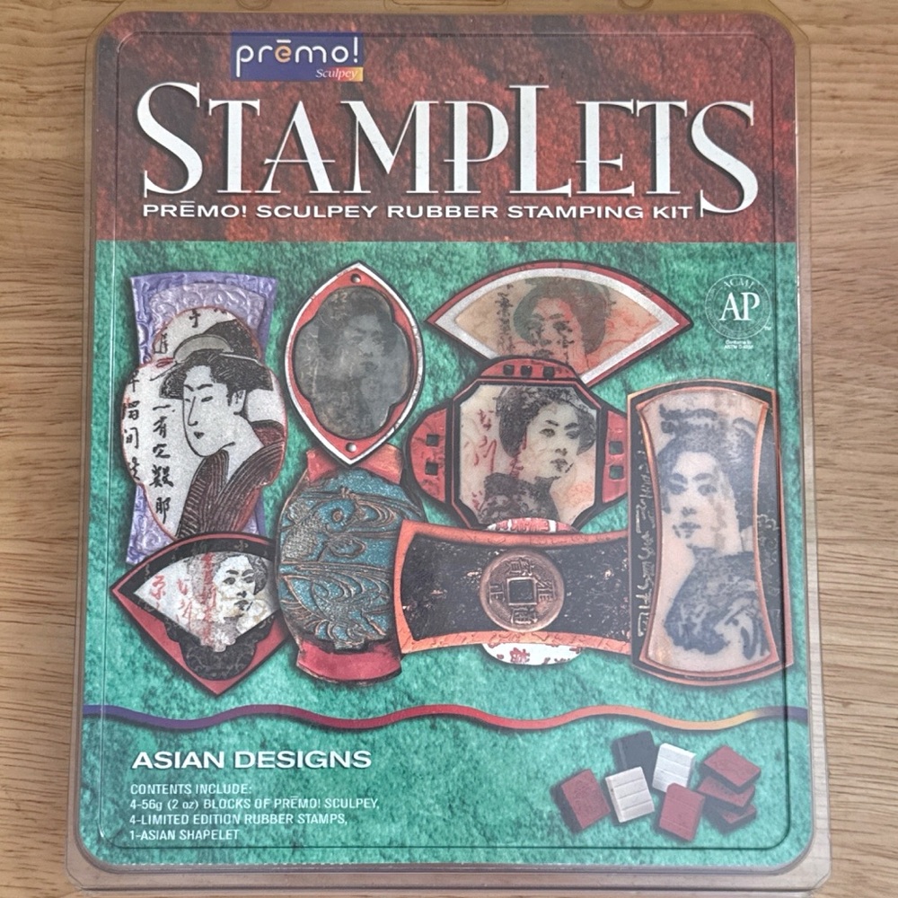 Premo Stamplets Sculpey Rubber Stamping Kit - Asian Designs Wood Mounted Stamps